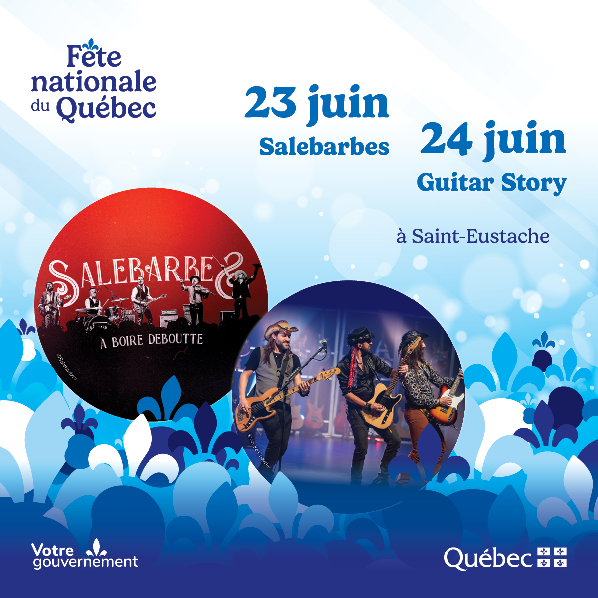 À Saint-Eustache, Cindy Bédard, Salebarbes, SAM T, Stéphane Pilon et Guitar Story font partie du spectacle de la fête nationale.